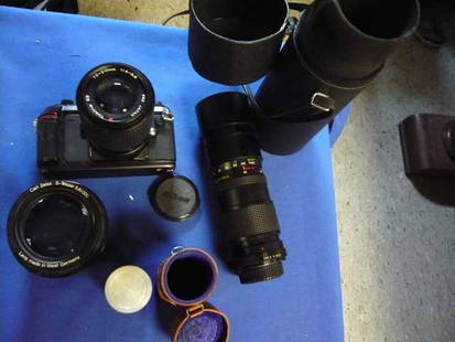 Camera Lot: Nikon N2000 with Tokina 70/210 lens,: Vivitar 85/205 Lens w/case, & Argus Tella Sandmare Lens