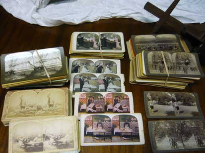 200+ Stereoscope Cards: Teddy Roosevelt, Blacks,: Animals, Soldiers, Stereoscope viewer (needs repair)