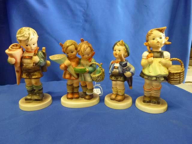 (4) Hummels TMK5; Little Scholar, 80, 5 1/4";: Going to Grandma's 52/0, 5", Home from Market, 198 2/0, 4 3/4"; Sister 98, 5 5/8"