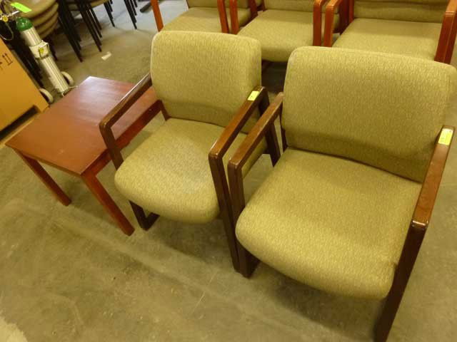 2 Upholstered Waiting Room Chairs and Side Table