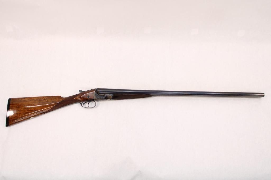W.W. Greener Grade M Side by Side Shotgun: s.n.. 50335, .12 Ga., 30" matte rib barrels, 2.5" chambers, ejectors, modified & cylinder bore, l.o.p.. 14.75", with period fitted Greener hard case and accessories, professionally restored 1999, ca.