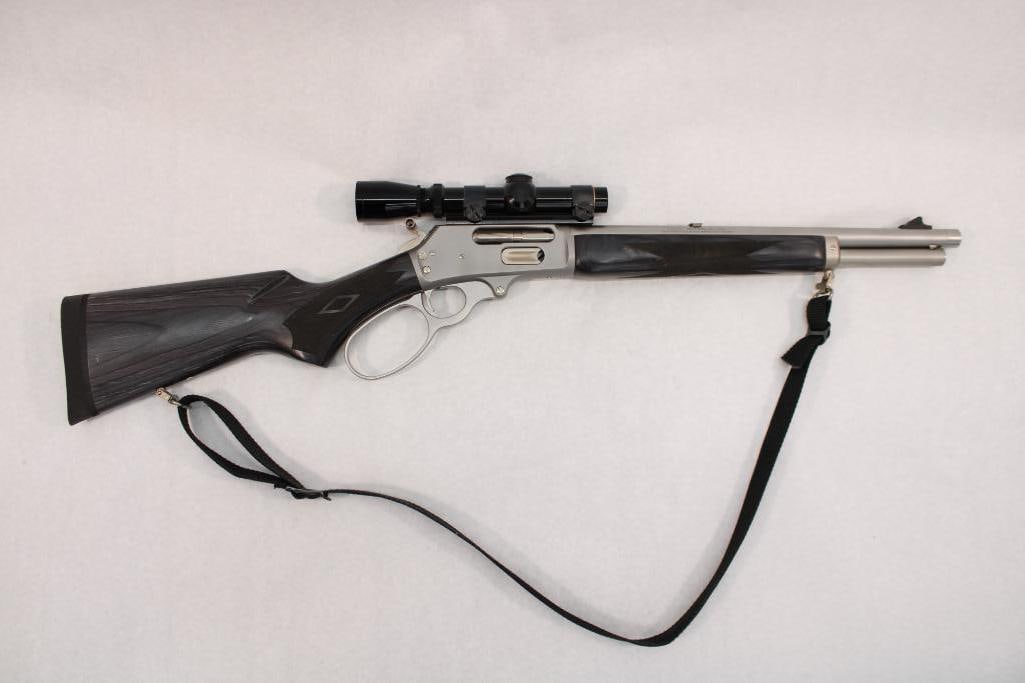 Marlin Model 1895 Lever Action Rifle: s.n.. RM0023761, .45-70, stainless steel, 16" barrel, with Leupold Vari-VIIc 1-4X scope. Modern (23-0358)