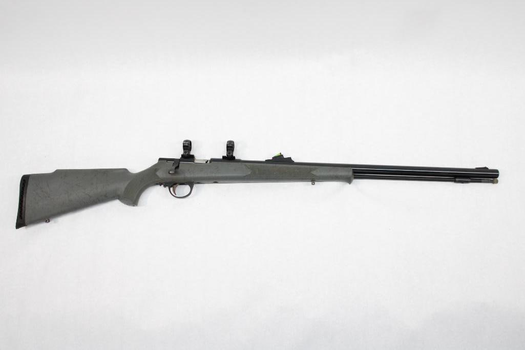 CVA Mag Hunter 50 Percussion Rifle: s.n. 61-13-031315-03, .50 caliber, synthetic stock, iron sights, scope bases and rings installed. Modern (23-0722)