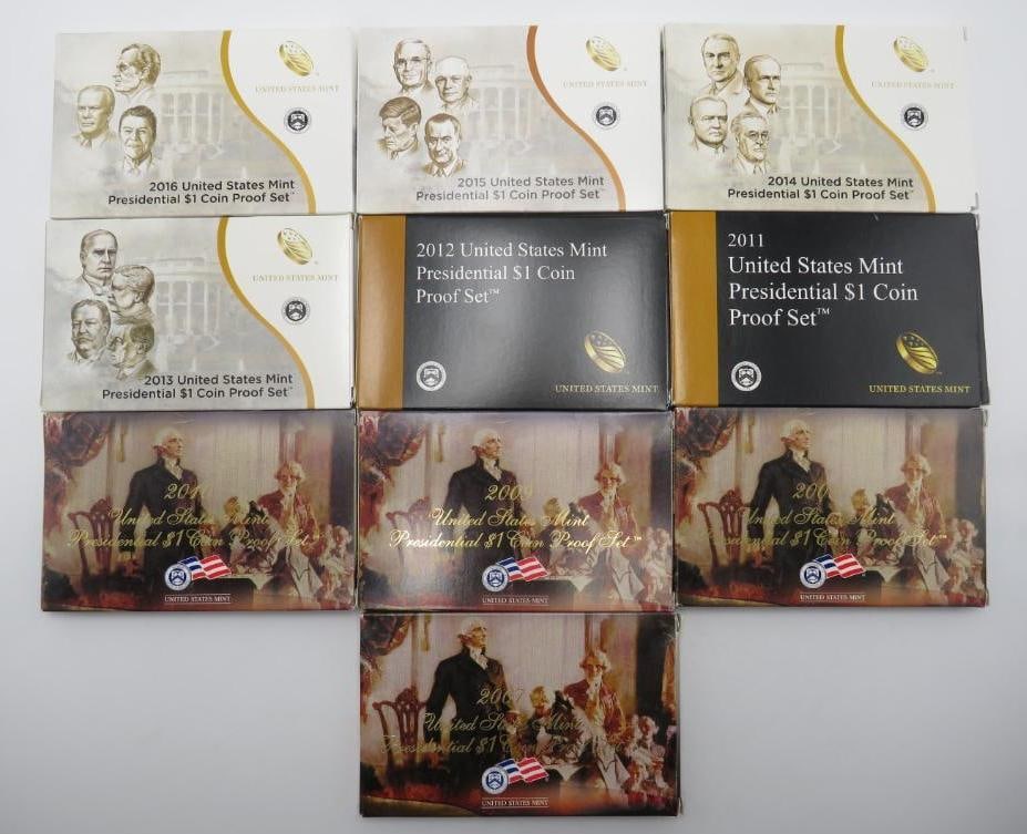 (10) U.S. Presidential $1 Coin Proof Sets (1 of 20)