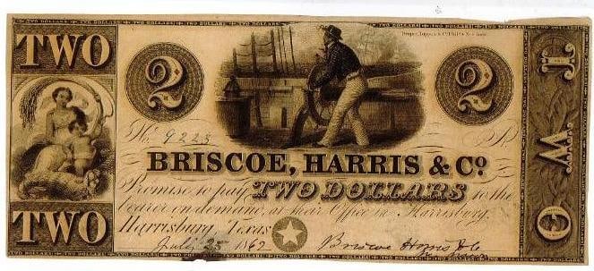 Briscoe, Harris & Co. $2 Obsolete Currency (1 of 3)
