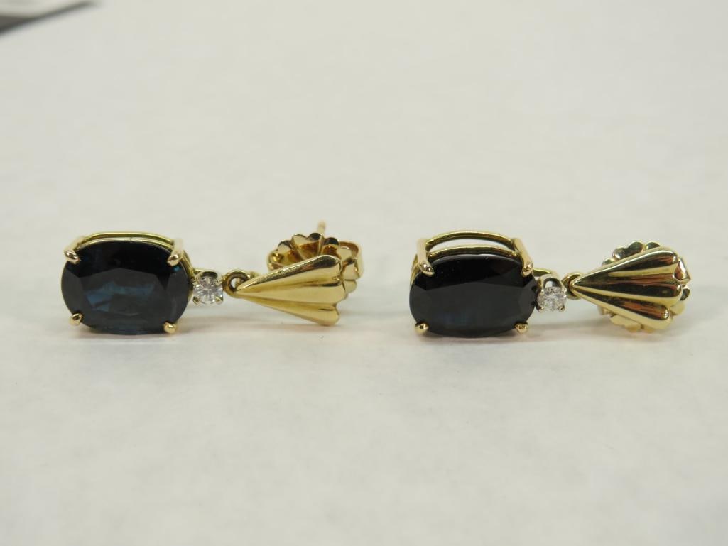 Pair of 14K Yellow Gold, Diamond & Sapphire Earrings (1 of 7)