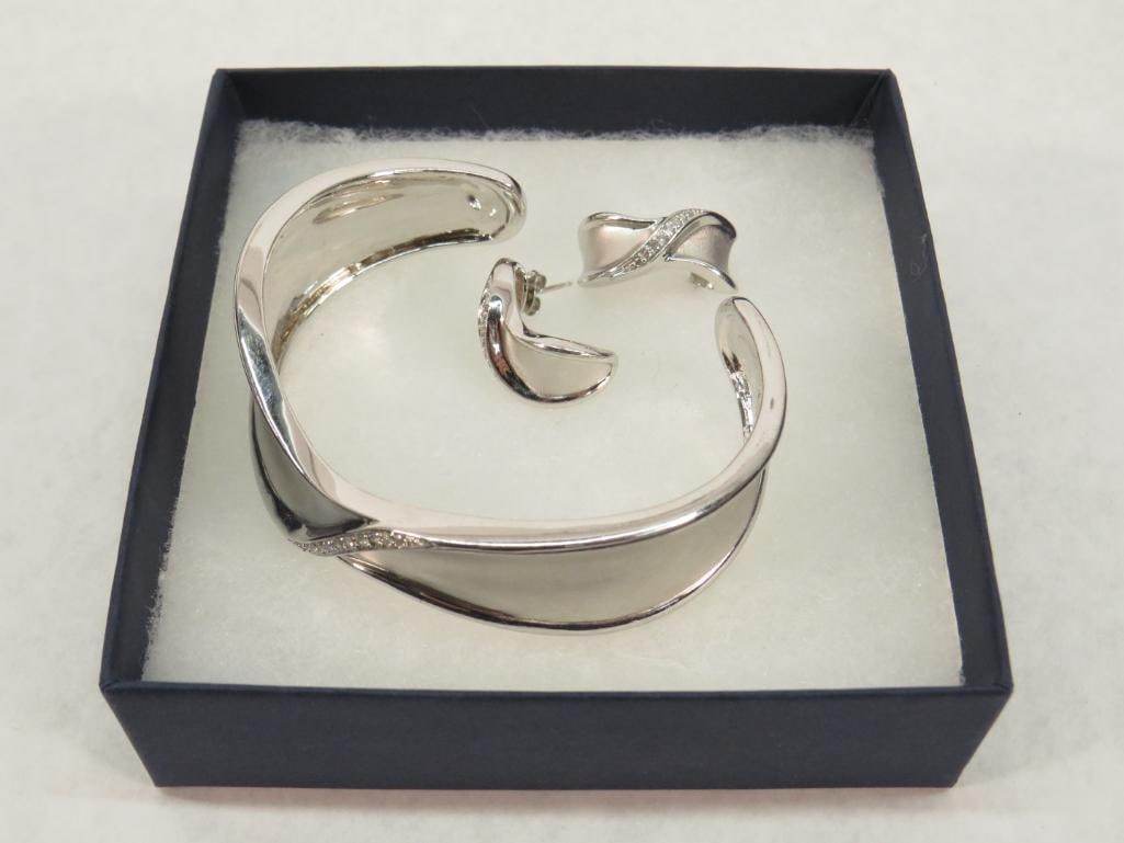 Sterling Silver & Diamond Bracelet and Earring Set (1 of 10)
