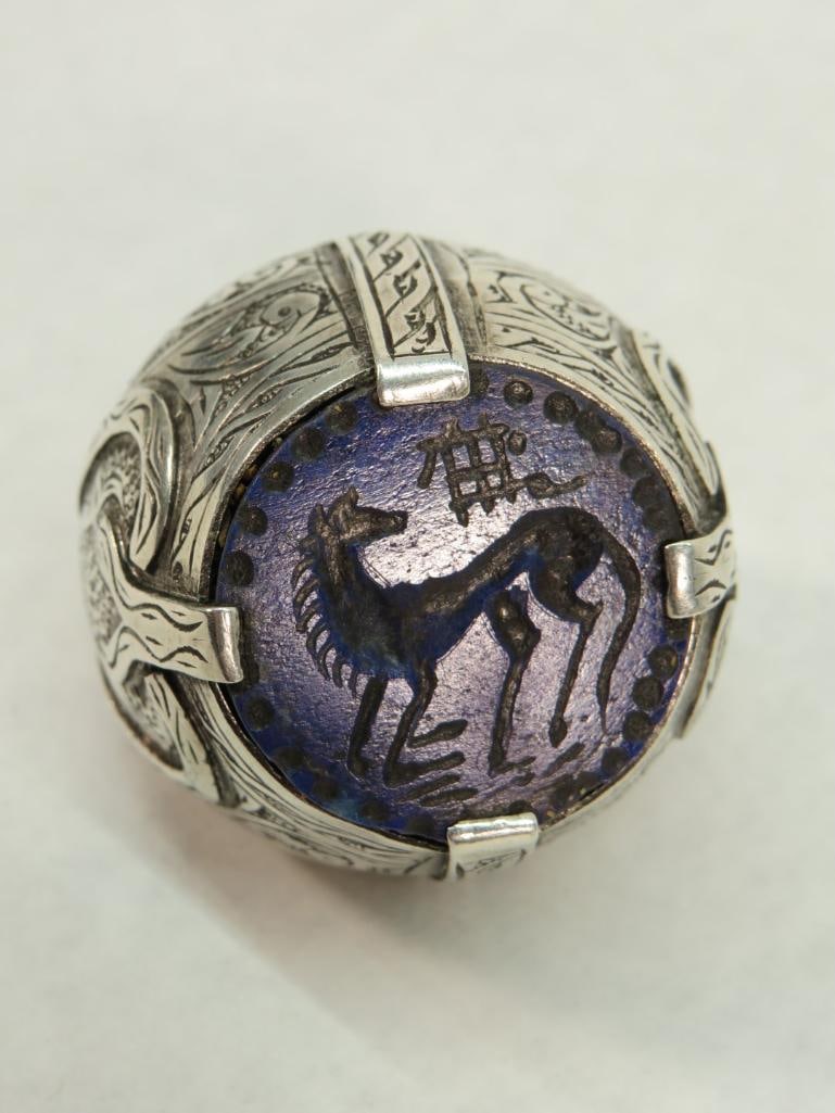 Monumental .800 Silver & Lapis Signet Ring (1 of 7)