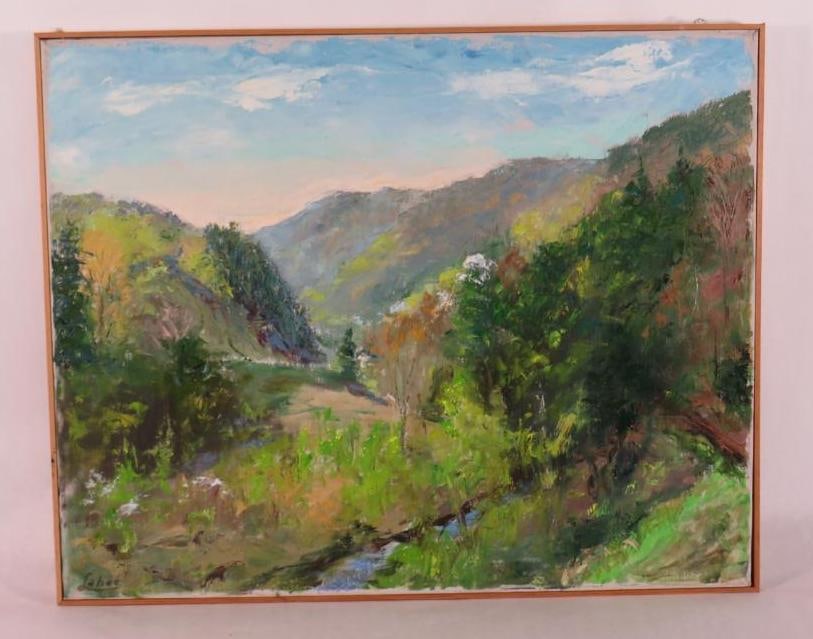 Arnold Lahee Oil on Canvas Painting: (1888-1976), active / lived in VT & MA, seascape, titled on verso "Spring from Oneonta", 24" x 30", signed lower left
