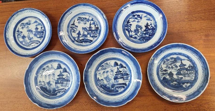 (6) Canton Blue and White Porcelain Plates (1 of 17)
