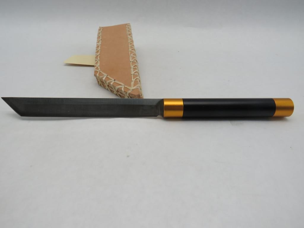 Tanto Style Fixed Blade Knife with Hand Made Leather Sheath (1 of 2)