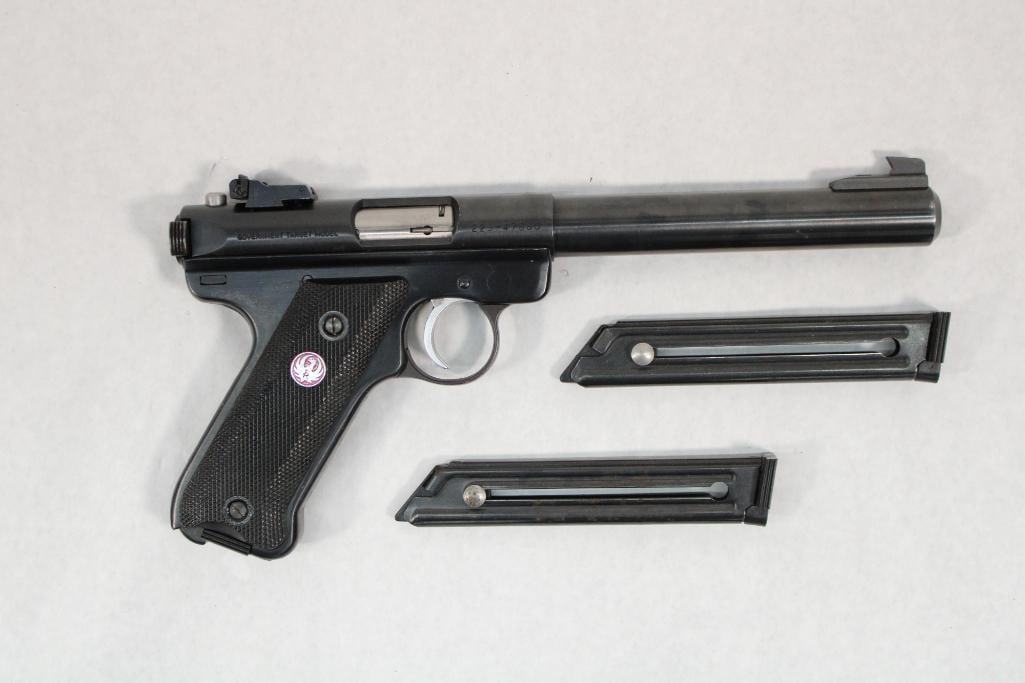 Ruger Mark II Government Target Model Semi-Automatic Pistol: s.n. 225-47680, 22 LR, 6.875" bull barrel, w/ (3) factory magazines, (2) spare sets of grips & factory hard case, Modern. (24-0033)