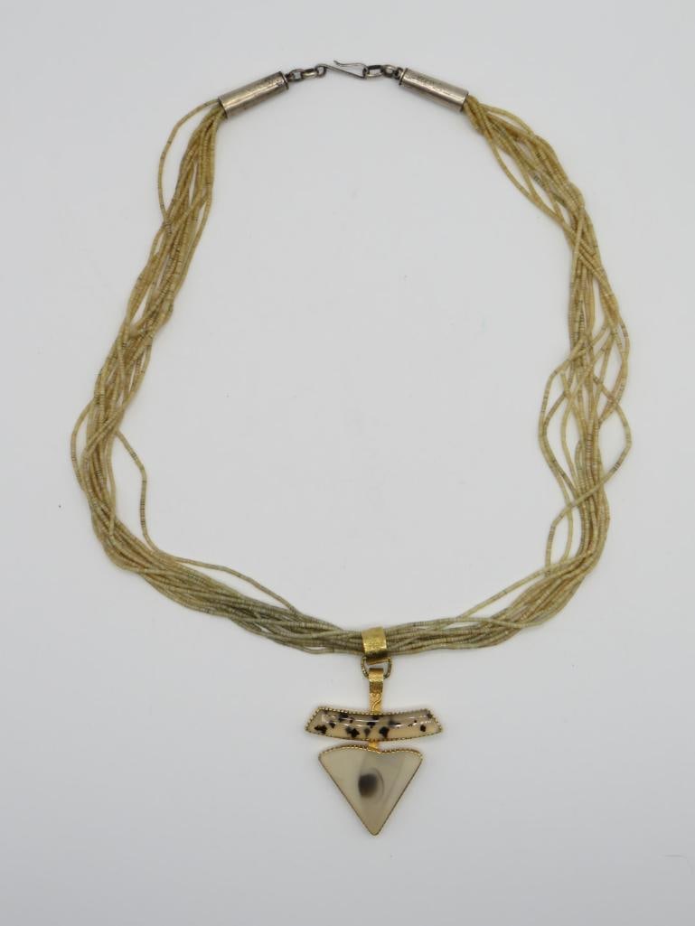 Gail Bird & Yazzie Johnson 18K Yellow Gold, Spotted Jasper and Ghost Agate Pendant Necklace (1 of 15)