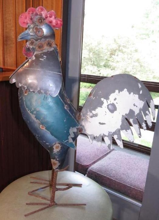 Painted Sheet Steel Rooster Sculpture (1 of 6)