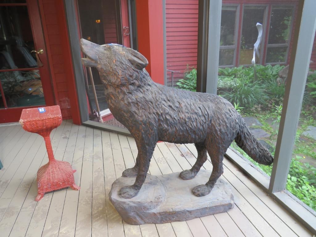 Wood Carved Wolf: 45" L x 15" w x 41"