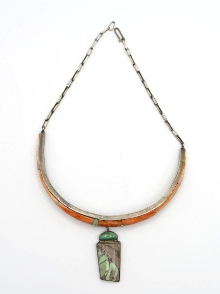 Raymond Sequaptewa Silver, Tiger Paw Shell and Turquoise Necklace (1 of 11)