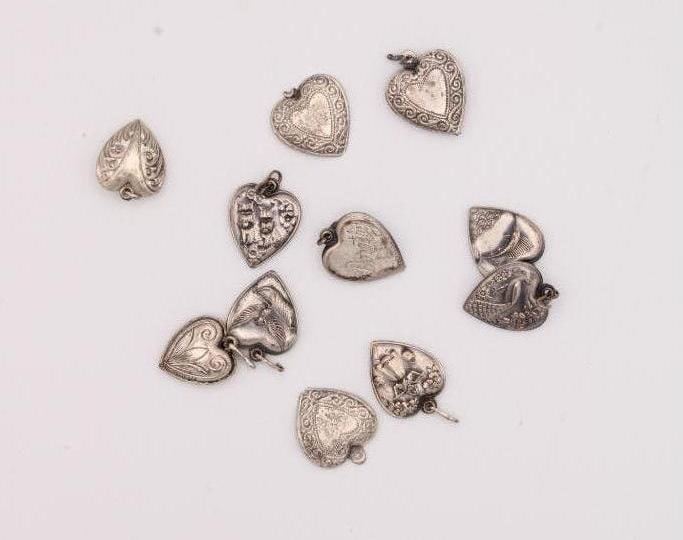 (11) Vintage Sterling Silver Heart Form Charms:  