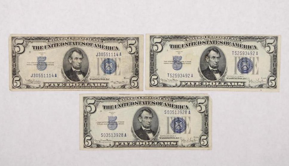 (3) U.S. $5 Silver Certificates (1 of 7)