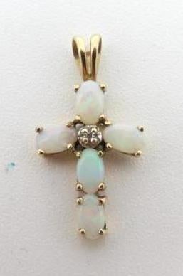 10K Yellow Gold, Opal & Diamond Cross Pendant (1 of 4)