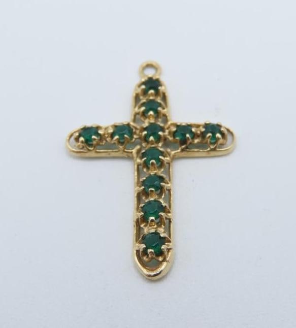 14K Yellow Gold & Synthetic Emerald Cross Pendant (1 of 5)