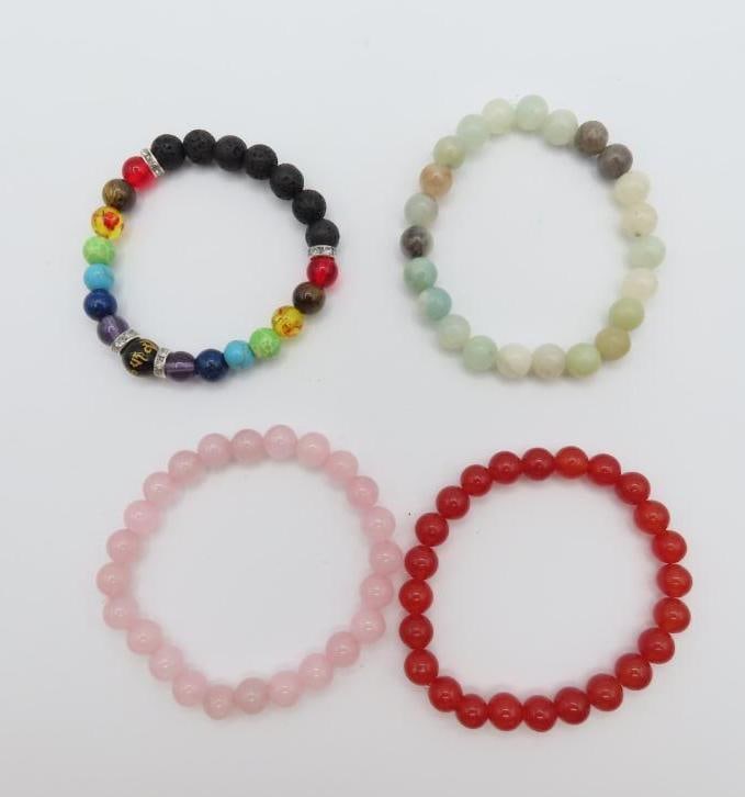 (4) Bead Bracelets: (3) stone beads