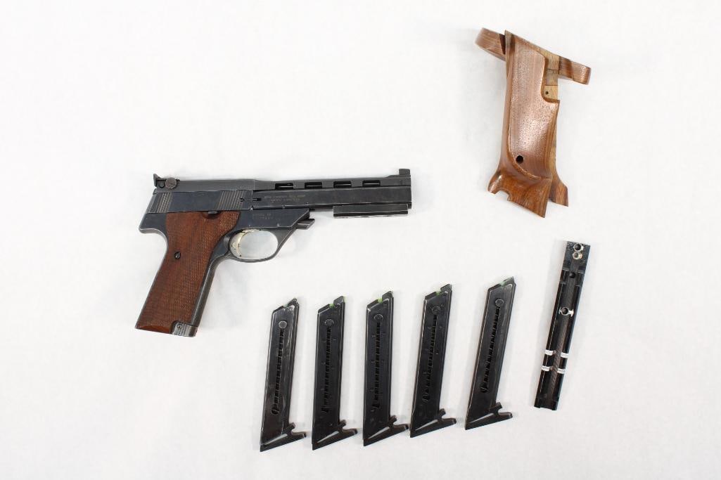 High Standard Model 107 Military Semi-Automatic Pistol: s.n.. 2306699, .22 LR, with 5.5" The Victor" barrel with ventilated rib, weight and adjustable rear sight, (5) magazines, original grips and target grips. Modern (24-0510)