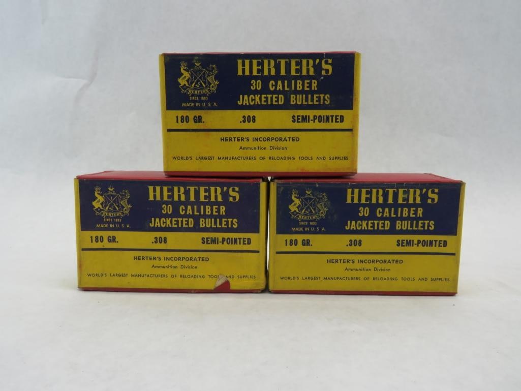 (3) Boxes of Herters .308 180 gr. Semi Pointed Jacketed Bullets: *New in Boxes, (300) Pieces