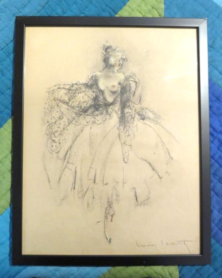 "Women Dancing" Louis Icart Charcoal & Pastel on Craft Paper: 15" x 19" framed