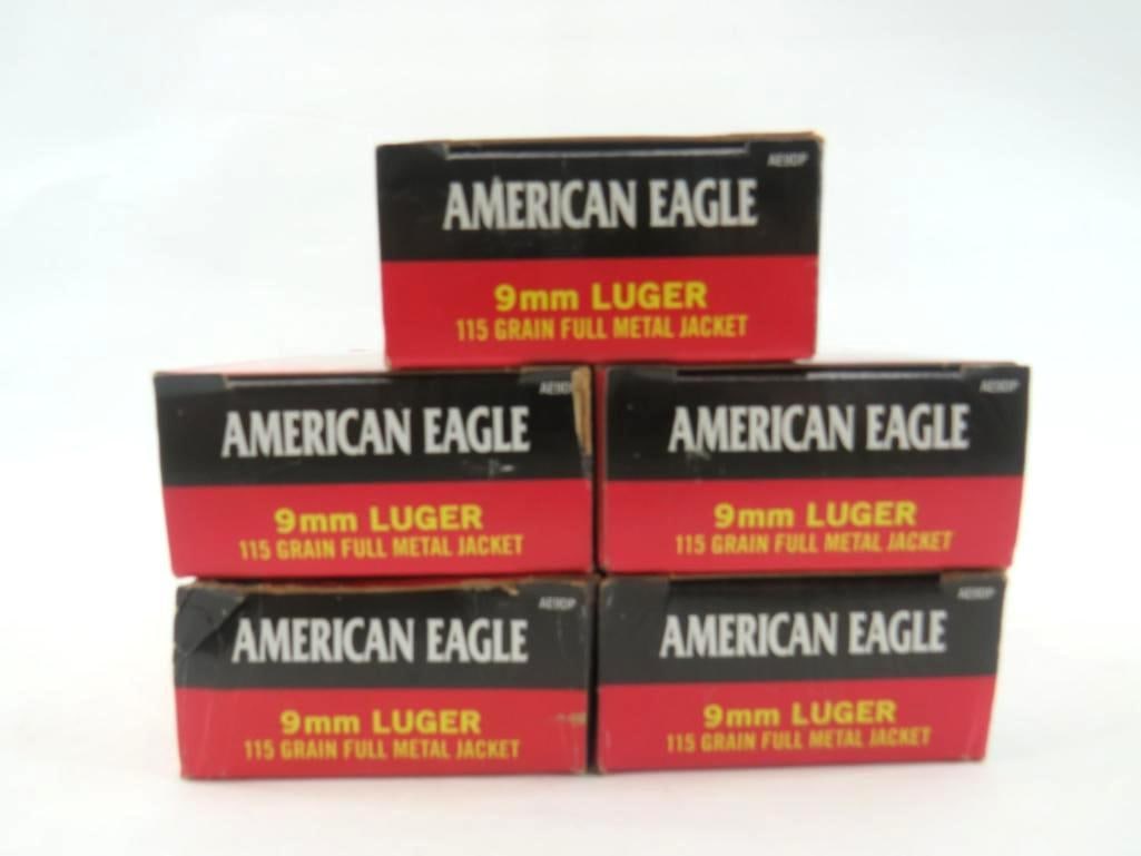 (5) Boxes of 50 Federal American Eagle 9mm Luger Cartridges (1 of 3)