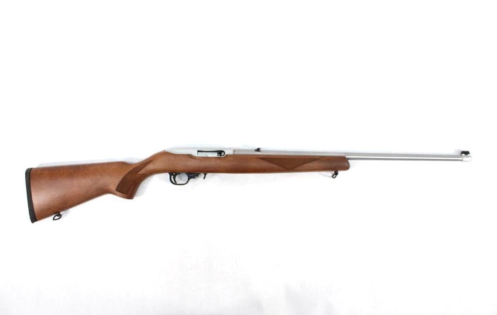 Ruger Model 10/22 Semi-automatic Rifle: s.n. 0006-75381, .22 LR, stainless steel barrel, checkered wood, with (1) Ruger magazine, in matched Ruger box. Modern (24-0554)