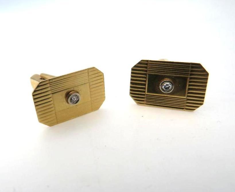 Pair of 14K Yellow Gold and Diamond Cufflinks (1 of 11)