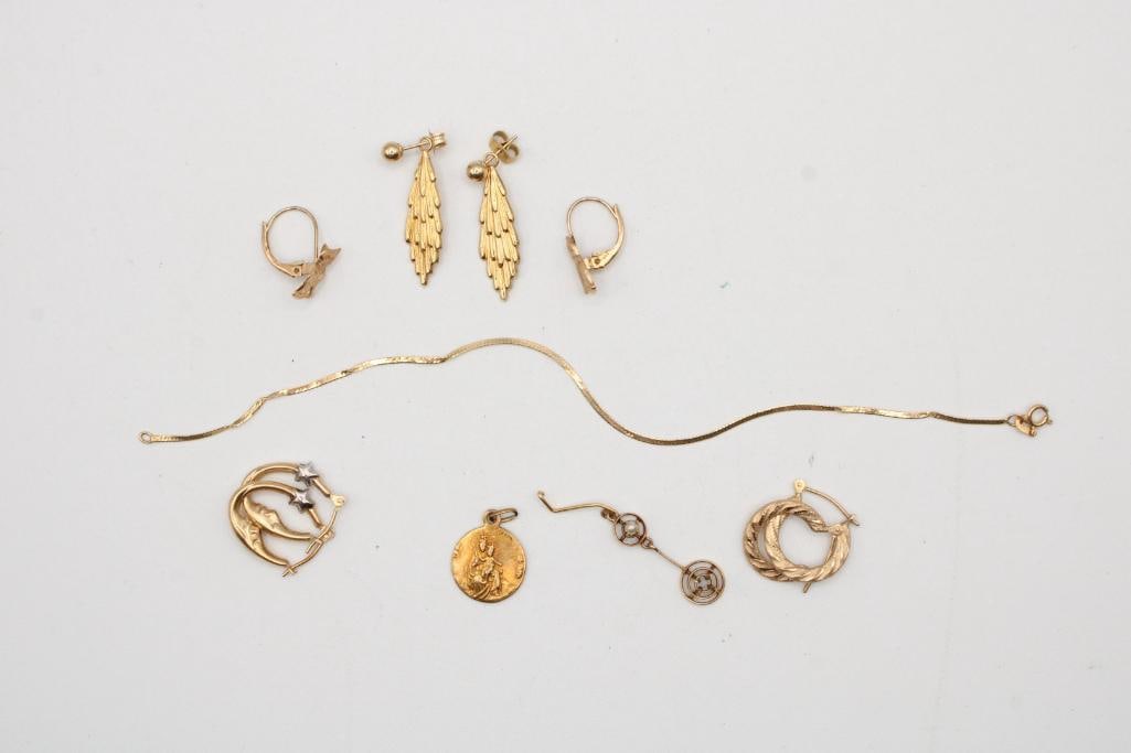 14K & 10K Yellow Gold Jewelry: earrings, bracelet & charm, 5.7 grams