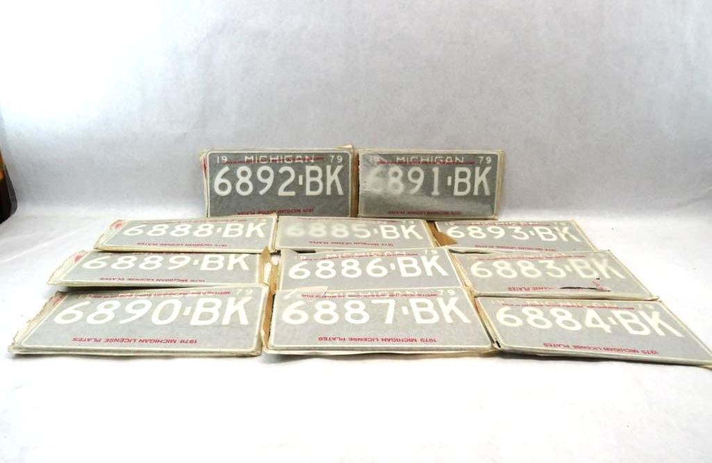 (11) Pairs of Consecutively Numbered 1979 Michigan License Plates (1 of 4)