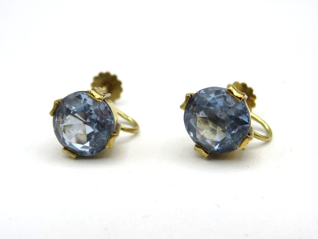 Pair of 14K Yellow Gold & Topaz Screw Back Earrings (1 of 16)