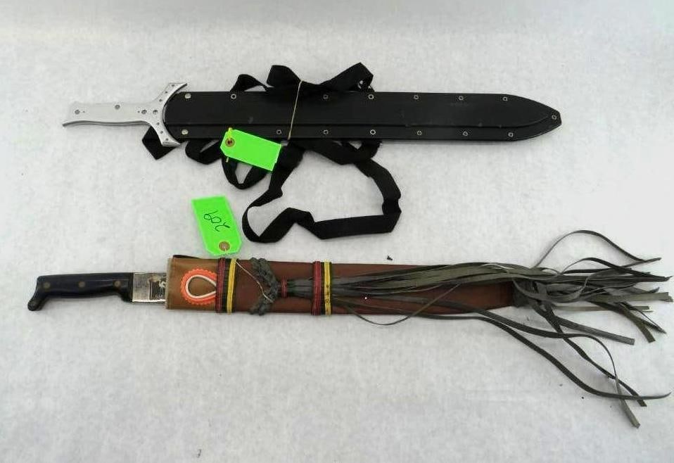 Tom Anderson Dakkar Short Sword & Misc. Machete: sword is 24 3/4" long w/ 22" blade, machete is 25" long