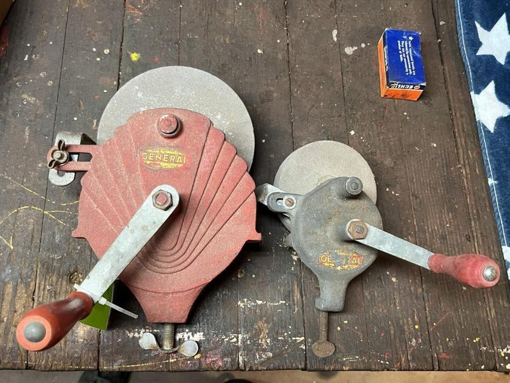 (2) General Bench Mount Hand Crank Grinders (1 of 4)