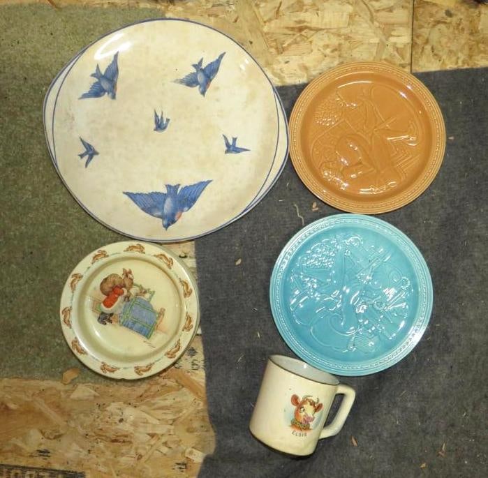 (5pcs.) Ceramic Decorative Plates, Saucers, & Childrens Bowl (1 of 4)