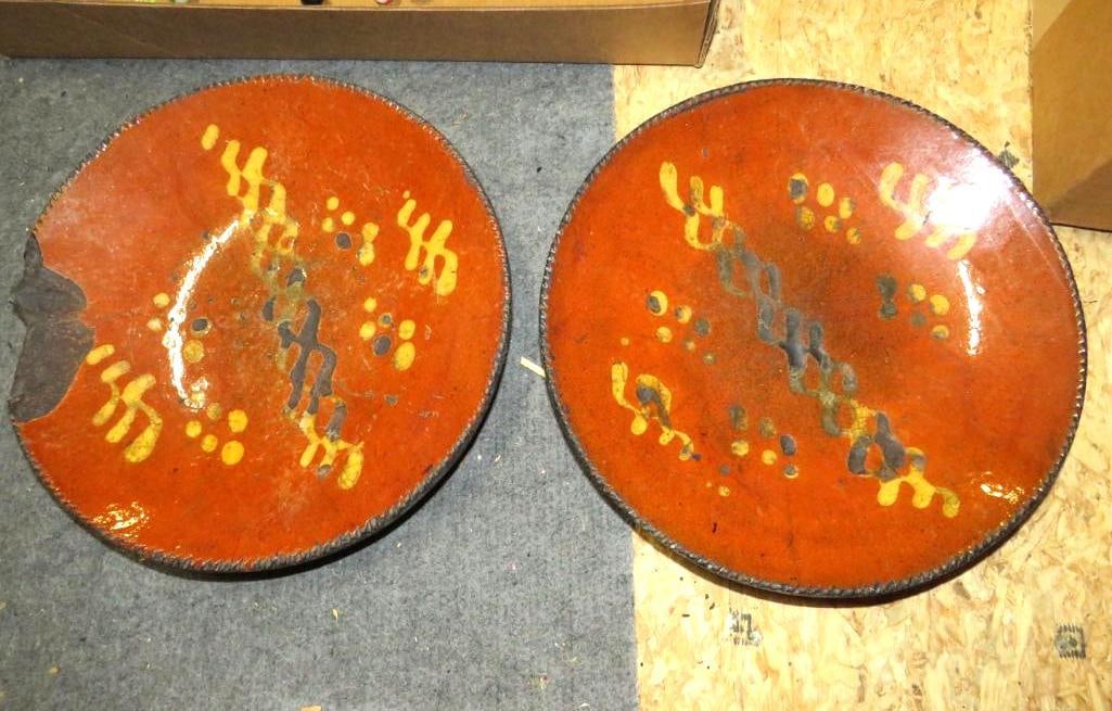 (2) Antique Redware Plates (1 of 3)