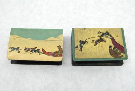 (2) Hand Painted Dog Team Match Covers:  