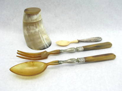 Silver Mounted Horn Servers & Horn Box:  