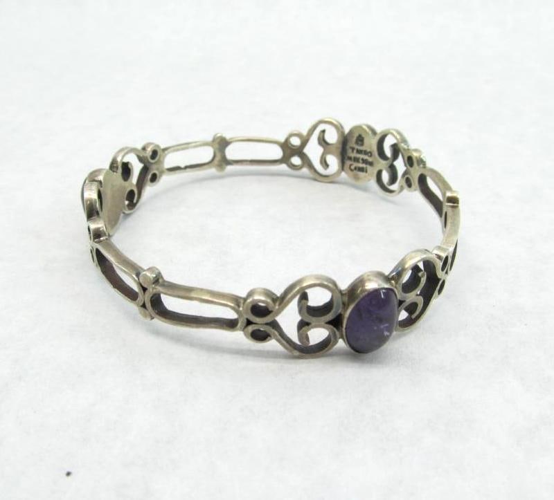 Silver & Amethyst Taxco .925 Bangle: Signed Carsi