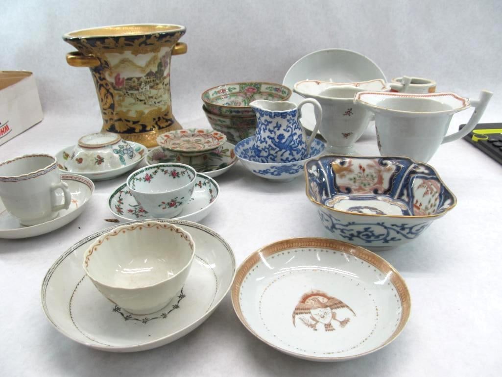 (14pc.) Chinese Porcelain/Pottery: Incl. (2) 18/19th C Helmet Jugs