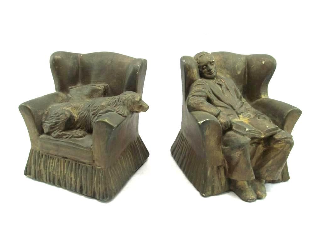 Pair Sleeping Man & Dog Bookends:  