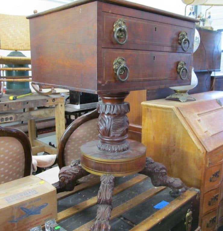 (2) Drawer Carved Paw Footed Empire Stand (1 of 9)