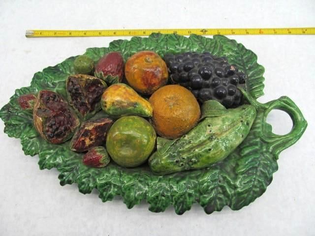 Sgnd Portuguese Majolica Palissy-Type Dish: Jose A. Cunha Portugal Caldas Rainha, as is