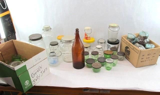 (3) Boxes Vintage Food Jars, Jelly Jars, etc:  