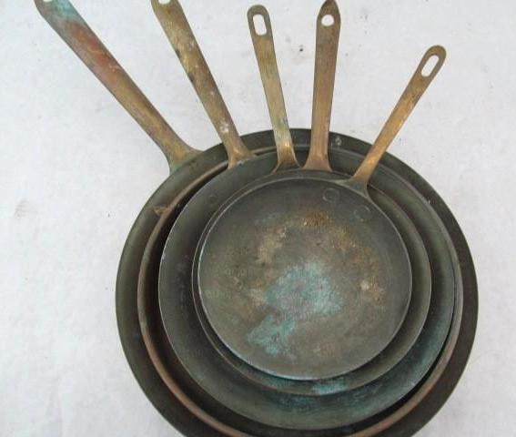 (6) Copper Pans: Largest 10 diameter