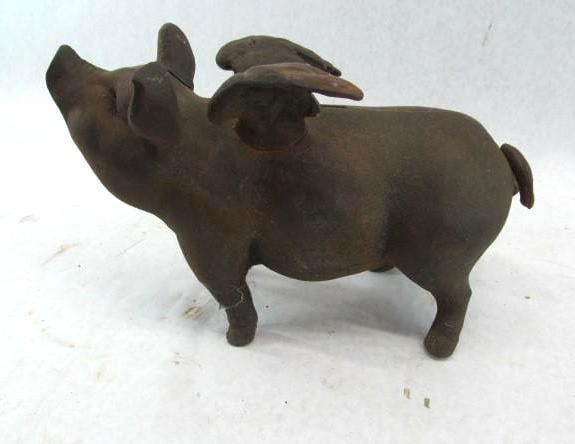 Rusty Iron Flying Pig Bank:  