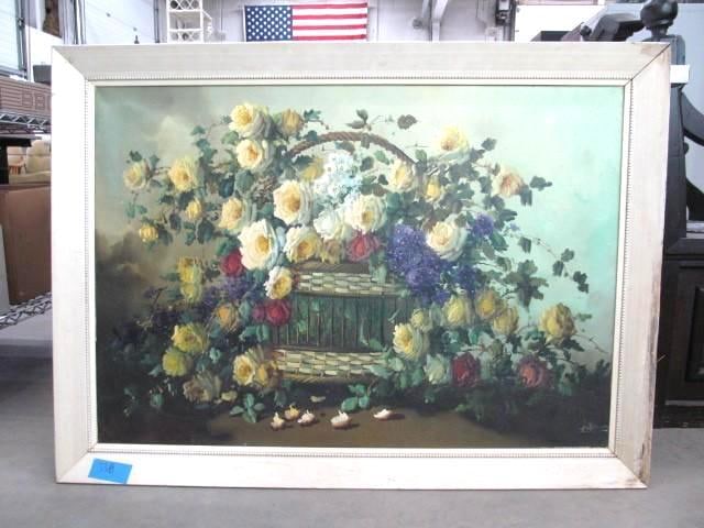 Large Floral O/C sgnd Gutierrez: 28.5 X 39.5 canvas, overall 32 X 44
