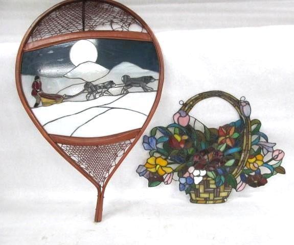Stained Glass Dogteam Snowshoe & Floral: (2) pieces